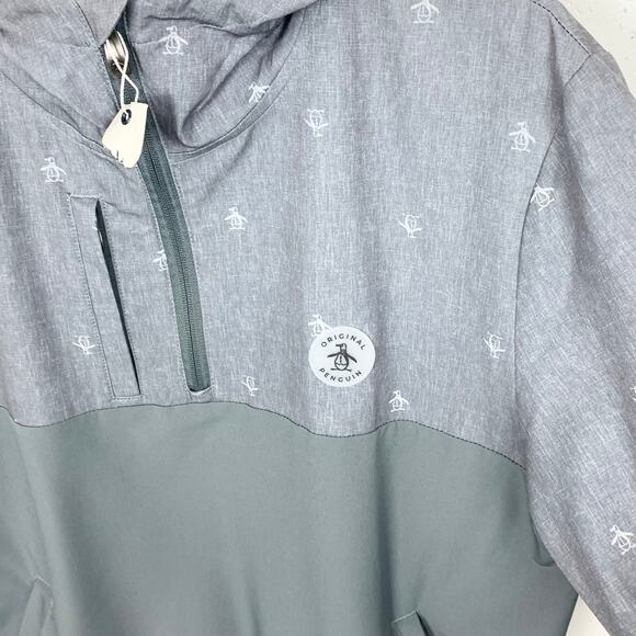 Original Penguin Mens 1/4 Zip Printed Pete Wind Hoodie Pullover Grey Size Medium - Picture 9 of 15